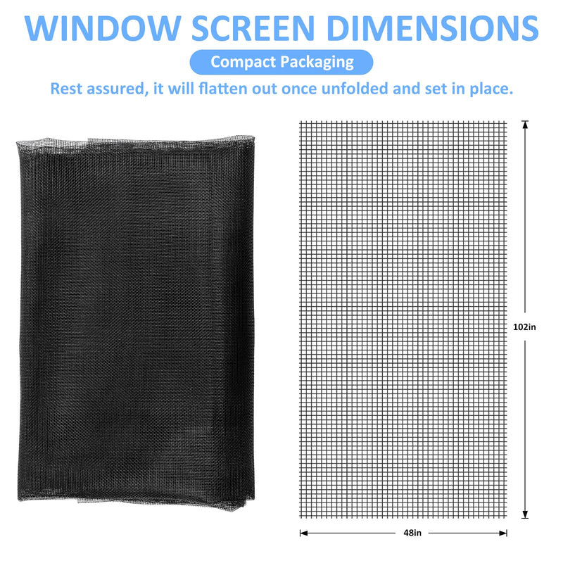 48"x102" Window Screen Mesh, Fiberglass Window Screen, Screen Door Mesh, Windows Screens and Screen Door Replacement, Patio Screen Mesh- Black 48"x102"