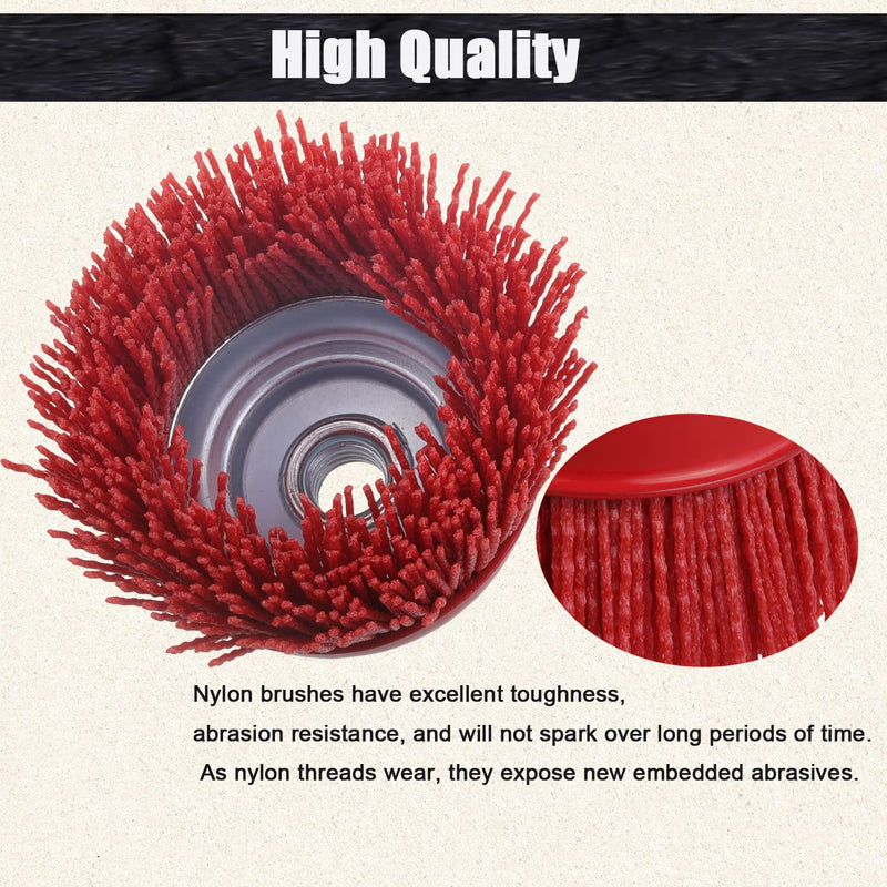 4 Inch Abrasive Filament Nylon Cup Brush for Angle Grinder, 5/8" 11 Thread, Nylon Wheel Brush for Grinders -Remove Rust, Corrosion, Paint, for Surface Pre-Treatment of Various Metals (2 Pack) 2 Pack