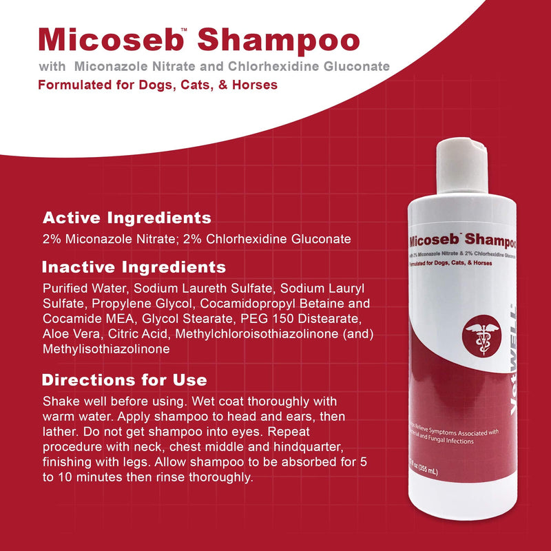 [Australia] - Micoseb Medicated Shampoo for Dogs & Cats - Antifungal Dog Shampoo with Miconazole, Chlorhexidine & Aloe for Fungal & Bacterial Skin Infection Treatment of Yeast, Ringworm, Mange, & Acne - 12 oz 