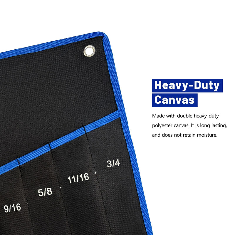 2-Pieces Roll Up Wrench Pouch SAE and Metric, Heavy Duty Canvas Tool Wrench Organizer Bag 10+12 Pockets (Only Pouch)