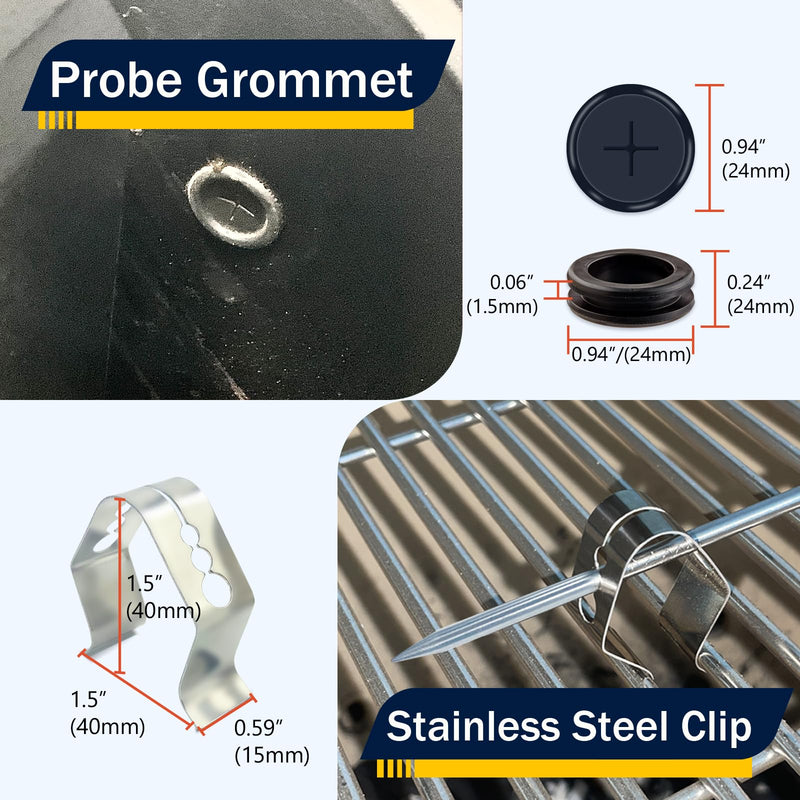 2 Pack Replacement Meat Probes for Traeger Pellet Grills - Waterproof BBQ Thermometer Sensors,3.5mm Plug, Includes Stainless Steel Clips and Grommets