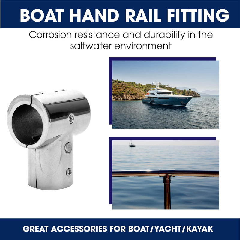 316 Stainless Steel Boat Marine Handrail for 25.5mm (1 inch) Tube 90 Degree T/Tee Fitting Rail Connector Split (Silver 2 Pieces)