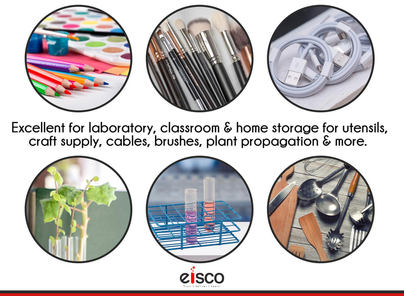 EISCO Blue Epoxy Coated Steel Wire Test Tube Rack, 80 Holes, Outer Diameter Permitted of Tubes 18-20mm or Less, 8x10 Format