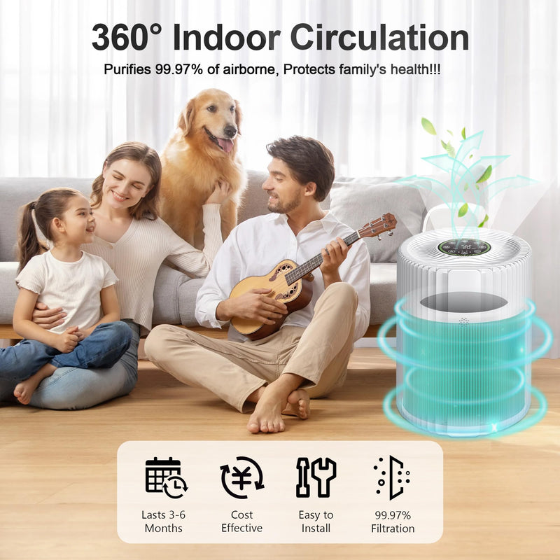 DH-JHD07 Air Filter Replacement, Compatible with VOOPNU DH-JHD07 Air Purifier, 4-in-1 True HEPA with Activated Carbon, Pet Dander Version (Green), 4 Pack Green-4 Pack