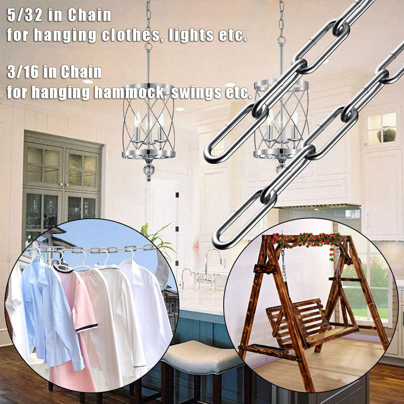 Stainless Steel Chain, Lsqurel 6.5ft 13ft Metal Chain Link Chain Small 1/8in Light Duty Chain Utility Chain Jack Chain for Home Outdoor Camping Hanging etc (1/8in-6.5ft) 1/8in-6.5ft