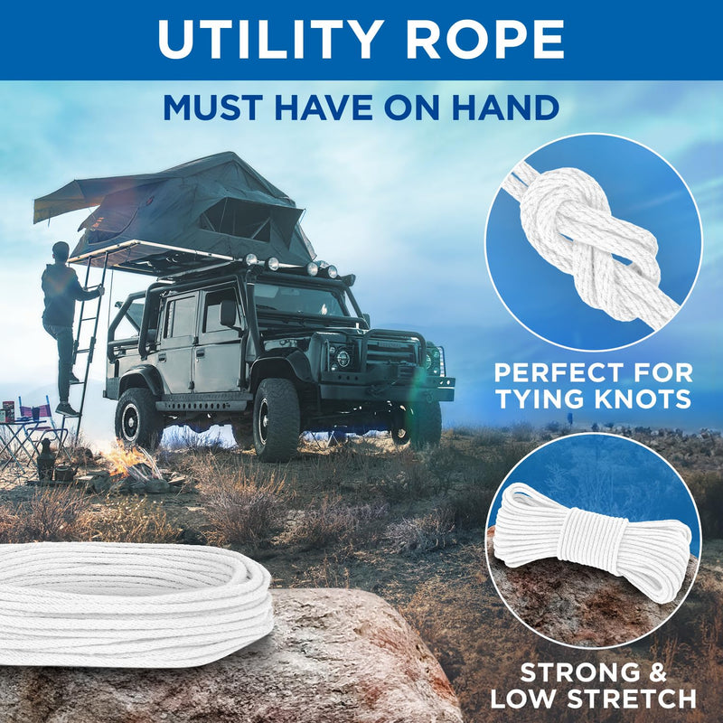 TECEUM Cotton Rope 3/16” (5 mm) – 100 FT – Strong All-Purpose Braided Rope – Natural Cotton – for Crafting, Сamping, Clothes Line, DIY, Indoor & Outdoor Use – White 100 feet