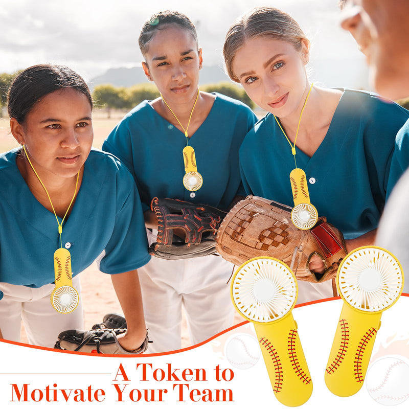 Honoson 12 Pcs Mini Portable Fan Bulk Small Personal Handheld Fan with Lanyard for Team Gift Game Outdoor Sport Party Favors, Battery Not Include(Yellow,Softball) Yellow Softball