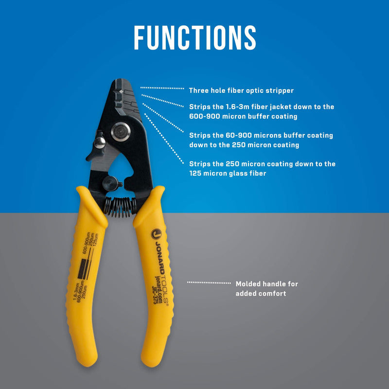 Jonard Tools JIC-375 Three Hole Fiber Optic Stripper with TPR Handle, 6" Length, Оne Расk 3 Hole: 250 μm, 600-900 μm, 1.6-3.0 mm
