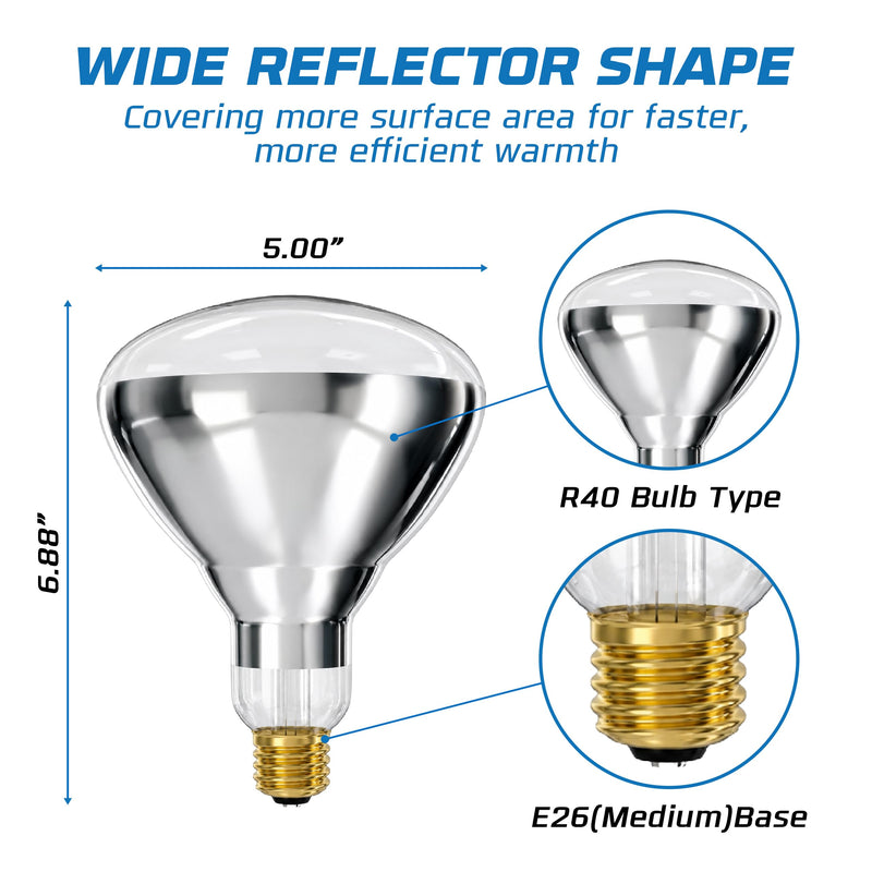 OHLECTRIC 250-Watt Heat Flood Lamp Light Bulbs (2-Pack) Shatterproof Bulbs, R40 Reflector, E26 Medium Base, Clear Head Lamps, 120V, 6,000 Hour Rated 2
