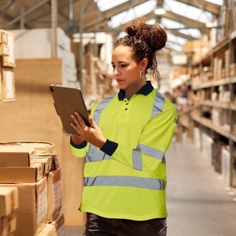 A-SAFETY Long Sleeves Hi Vis Safety Daily Work Construction Polo Shirts for Men for Women Yellow Large
