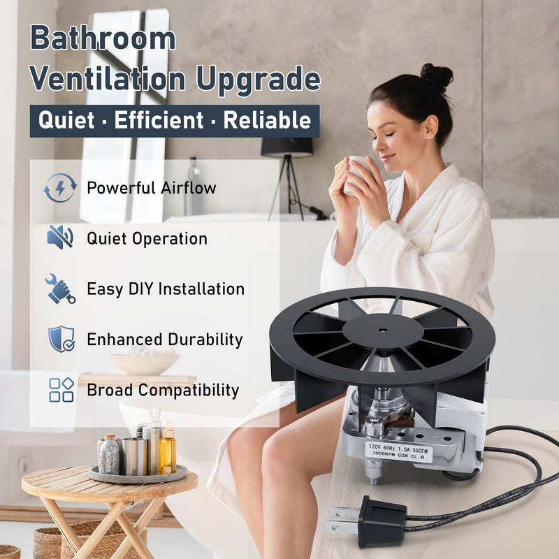 TOMOON Upgraded BP27 S97012038 Bathroom Fan Motor for Br-oan Nu-Tone 659 662 663 668 678 688 Series, 50 CFM Quiet 2.0 Sones Ventilation Kit with Durable Black Blower Wheel (120V 3000 RPM CCW)