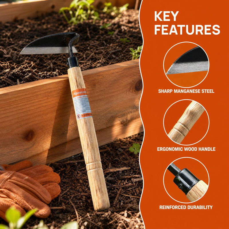 Garden Weeding Hoe, Professional Handheld Weeding Tool with Solid Wood Handle, Sharp Blade Manual Weeder for Garden, Yard, Farm, Vegetable Field and Courtyard Weed Removal