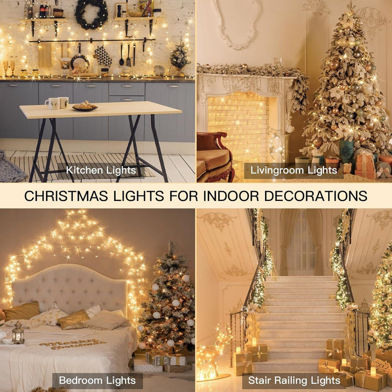 suddus Led String Lights Outdoor Indoor, 33FT 100 Led Fairy Lights Plug in, Christmas Twinkle Lights for Bedroom, Home, Door, Room, Classroom, Dorm, Yard, Party Decorations Warm White 100LED