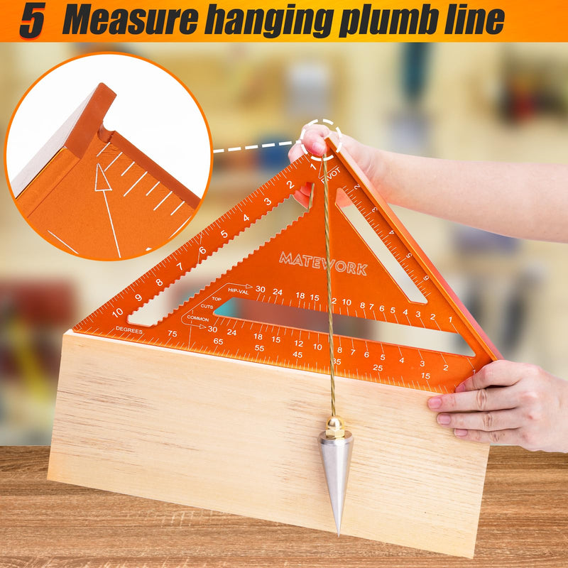 Carpenter Square 12 Inch, Rafter Square for Angle Drawing Measuring Ruler, Framing Square Tool Aluminum for Woodworking, Carpentry Orange