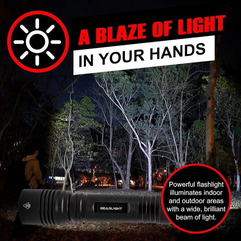 LED Flashlight High Lumens, Tactical Flashlight Battery Powered (Batteries Not Included), Bright Handheld Flashlight for Camping, Hunting, Home, Security, Hiking, Walking at Night & Emergency Use S2000 Black Battery-Powered