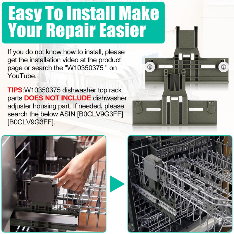 UPGRADED W10350375 Dishwasher Top Rack Adjuster Parts Replacement for Whirlpool Dishwasher Parts WDT730PAHZ0 WDT750SAHZ0 WDTA50SAHZ0 WDT970SAHZ0 Upper Rack Parts,Fits Kenmore Dishwasher Top Rack Parts