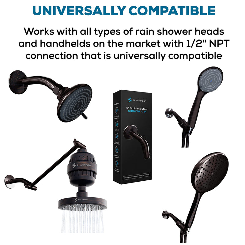 SparkPod 6 Inch Shower Arm with Flange - Solid Stainless Steel Shower Head Extension Arm - Wall-Mounted for Fixed & Handheld Showerheads - Teflon Tape Included (Standard 6", Vintage Oil-Rubbed Bronze) 6" Shower Arm Vintage Oil-Rubbed Bronze - 6 Inch