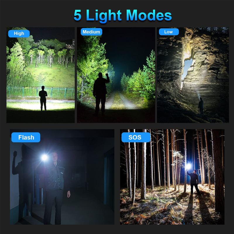 Rechargeable Flashlights 990,000 High Lumens - 2 Pack, Super Bright 12 Hours Long Life LED Flashlight with 5 Modes, High Powered Flash Light for Home, Outdoor Black