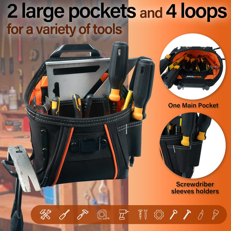 MELOTOUGH Belt Clip Tool Pouch Tool Belt Pouches Utility Tool Organizer Pouch with Hammer Holder for Electrician,Carpenter,Construction,Technician Orange Tool Pouch