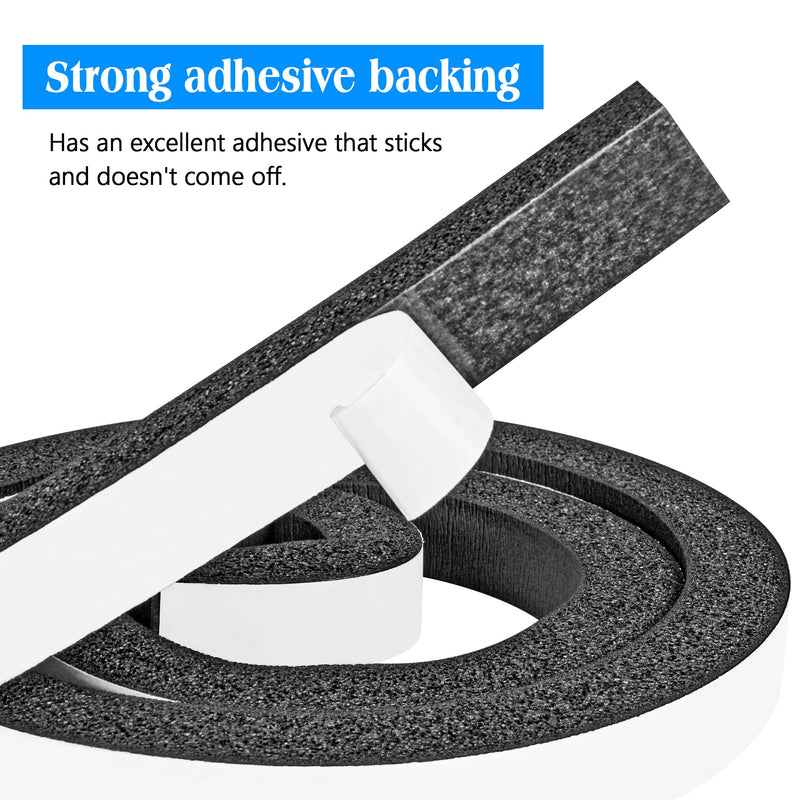 Foam Strips with Adhesive, 1 Inch Wide X 1 Inch Thick, Neoprene Weather Stripping High Density Closed Cell Foam Tape Seal for Doors and Windows Insulation, Total 13 Feet Long(6.5ft x 2 Rolls) 13Ft x1 in x 1 in