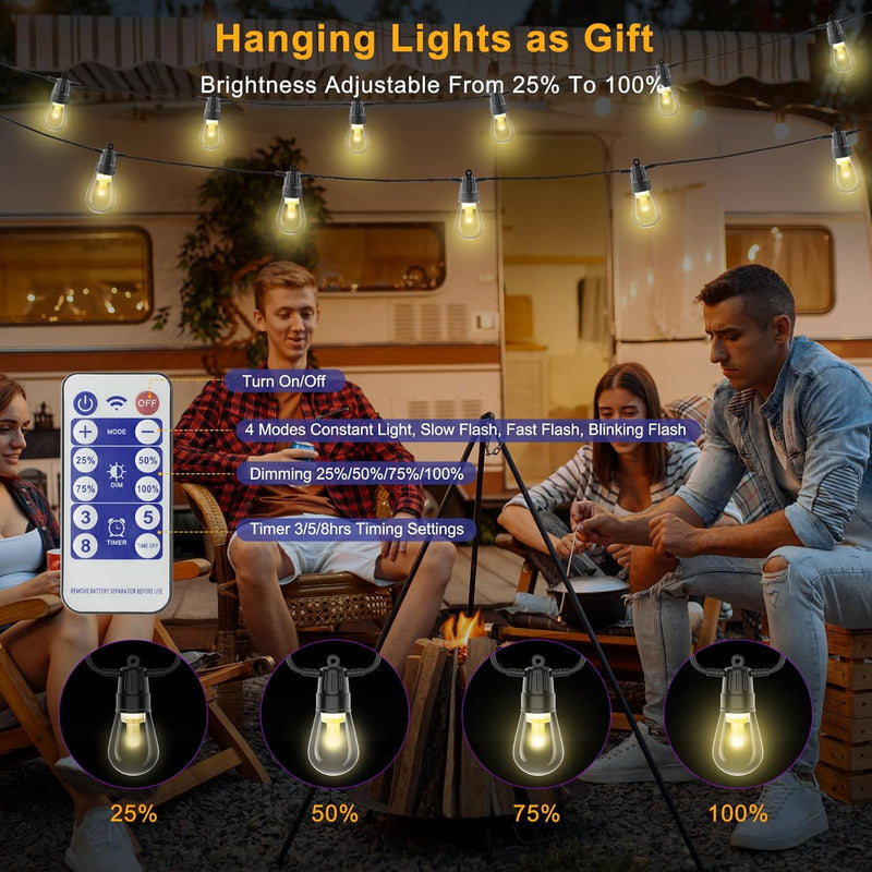 Brightech Ambience Pro Solar Powered Outdoor String Lights, 27 ft Commercial Grade Waterproof Patio Lights, 12 Edison Bulbs, Shatterproof LED String Lights for Outside, Porch - 1W Soft White Bright (1W) 27 Feet