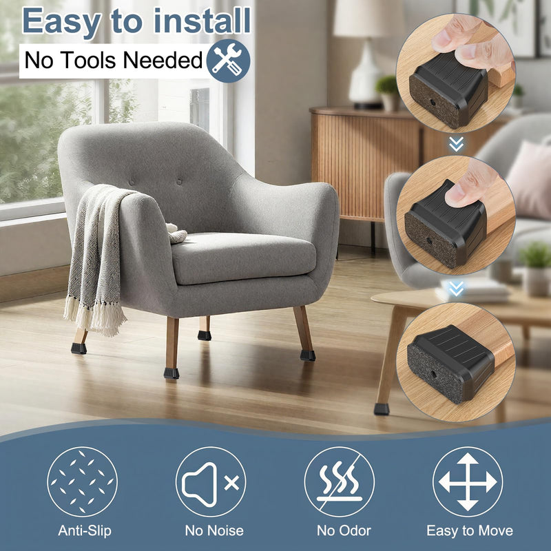 24PCS Rectangular Chair Leg Floor Protectors for Hardwood Floors, Thicken Rubber Chair Leg Cap Covers, Non Slip Furniture Leg Pads to Protect Wood Tile Floors from Scratches and Reduce Noise Black Rectangular L