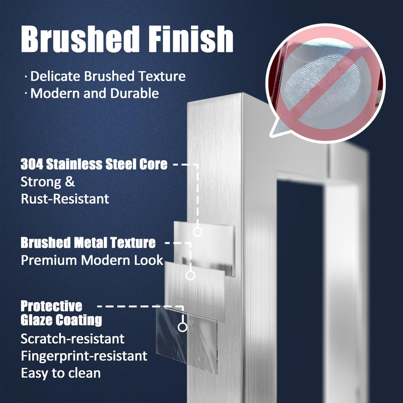 Ranbo 6" Center-to-Center Brushed Nickel Glass Shower Door Handle, Back-to-Back Square Tube Pull, Fits 1/4" to 3/4" Glass and 1-3/8" to 2-3/16" Wood Doors, 1.0mm Thick 304 Stainless Steel 6 Inch
