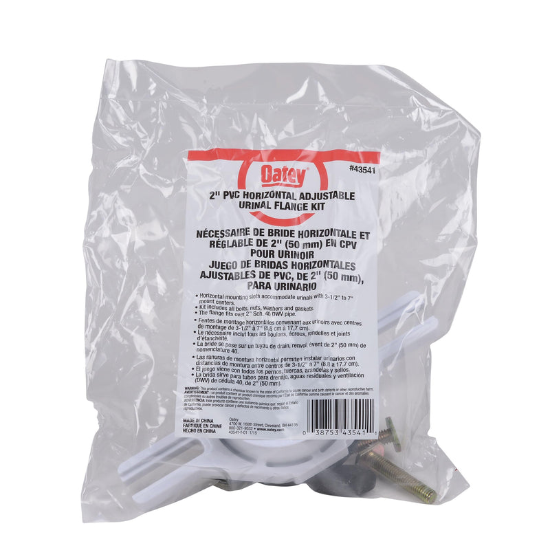 Oatey 43541 2-inch White PVC Horizontal Adjustable Urinal Flange Kit