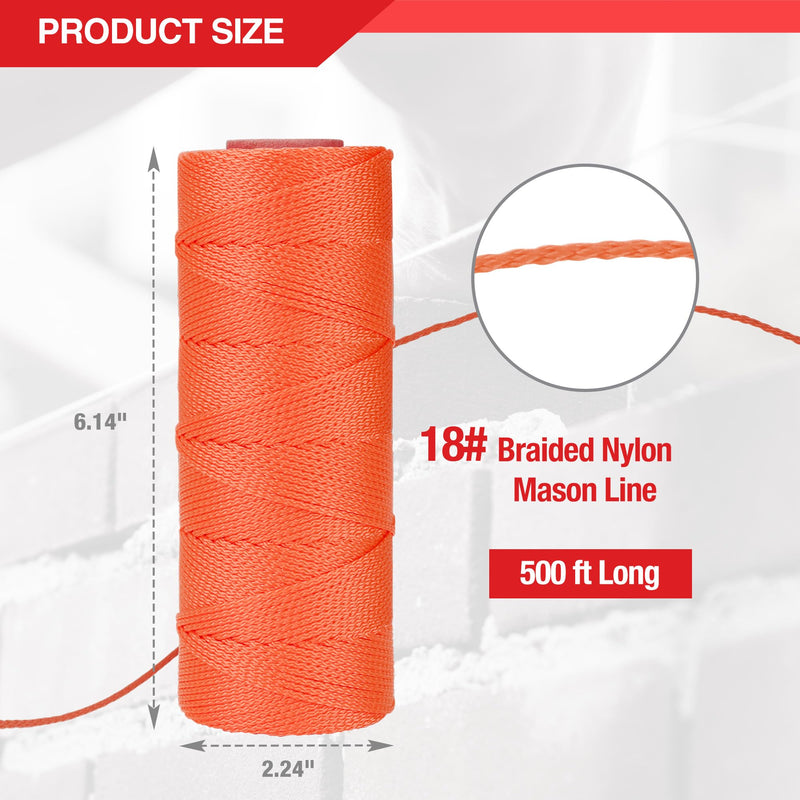 Goldblatt Mason Line, 500 Feet #18 Braided Nylon String Line, Nylon Twine for Gardening or Masonry Tools, Perfect Construction String for A String Level, Twine String for Gardening 500FT Fluorescent Orange