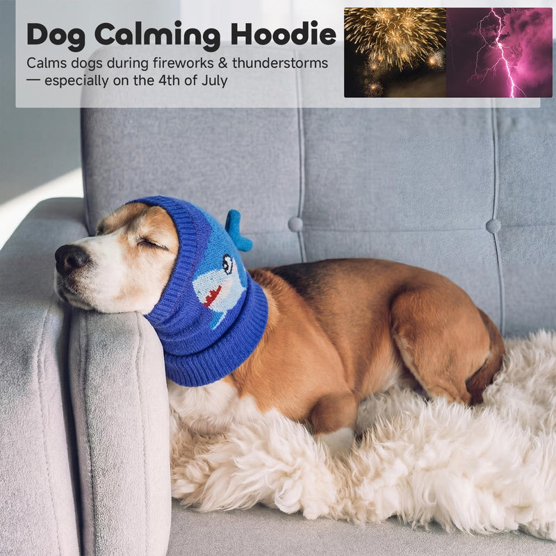 Nanaki Noise Cancelling Dog Ear Muffs for Anxiety Relief,Vet Visit,Travel-Breathable Dog Head Protection for Bath,Grooming No Shake Ear Wraps for Dogs Hematoma,Snoods for Eating Drinking Cute Shark XL(head:17.3-20.5in) Blue