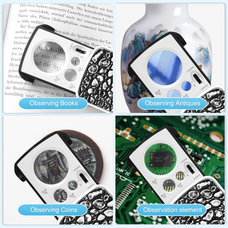 DREAME 30X 60X LED Light Illuminated Jewelers Eye Loupe Magnifier, Foldable Jewelry Magnifier for Gems Jewelry Rocks Stamps Coins Watches (White) Original
