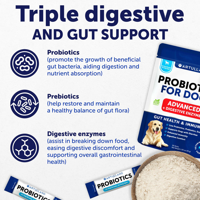 Dog Probiotics and Digestive Enzymes - Enhance Gut Health, Itchy Skin, Allergies, Immunity - 30 Sticks - PawsPlanet Australia