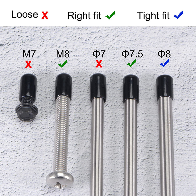 uxcell 50pcs Rubber End Caps 7.5mm ID Vinyl Round Tube Bolt Cap Cover Screw Thread Protectors Black, 0.3 inch