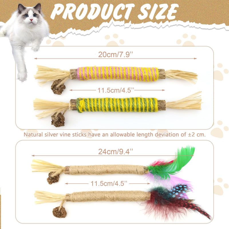 Quacc 4 PCS Silvervine Chew Sticks Natural Silver Vine Sticks Cat Dental Treat Toy for Teeth Cleaning Calm Cat Anxiety Stress