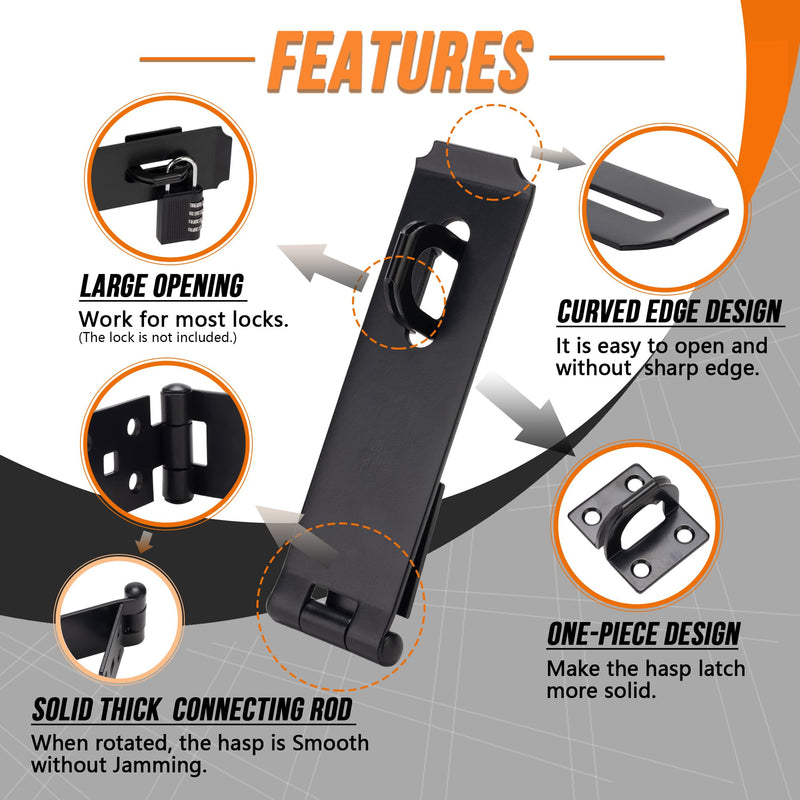 Door Lock Hasp Latch, Iron Safety Packlock Clasp Hasp Lock Latch, Extra Thick Gate Lock Hasp with Screws Brushed Finish 1 Pack(7-1/2 Inch)