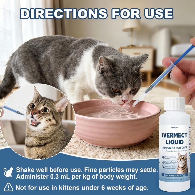 lvermect for Cat – Easy Daily Liquid Support for Cats, Dewomax for Digestive Balance and Internal Care, Gentle Formula for Kittens & Adult Cats, Easy to Administer - 100mL