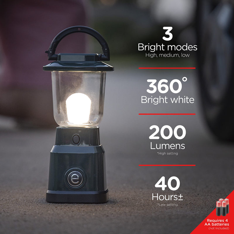 Enbrighten LED Mini Camping Lantern, Battery Powered, 200 Lumens, 40 Hour Runtime, 3 Modes, Night Light for Kids, Ideal for Hiking, Outdoors, Emergency, Snow, Hurricane and Storm Green