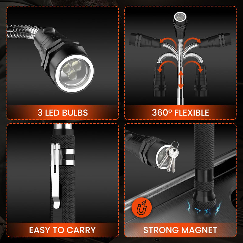 LED Magnetic Pickup Tool, Extendable and Flexible Magnetic Flashlight with Telescoping Magnet Pickup Tool, Magnet Flashlight for Precision Work, Cool Gadgets idea for Men, Husband, Father