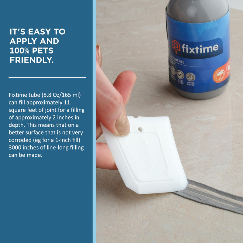 Silicone Tile Repair Kit – Premixed Fast-Drying Gray Caulk, Filler, and Sealer for Cracked Bathroom, Kitchen, and Floor Tiles (225g / 8 oz) GREY