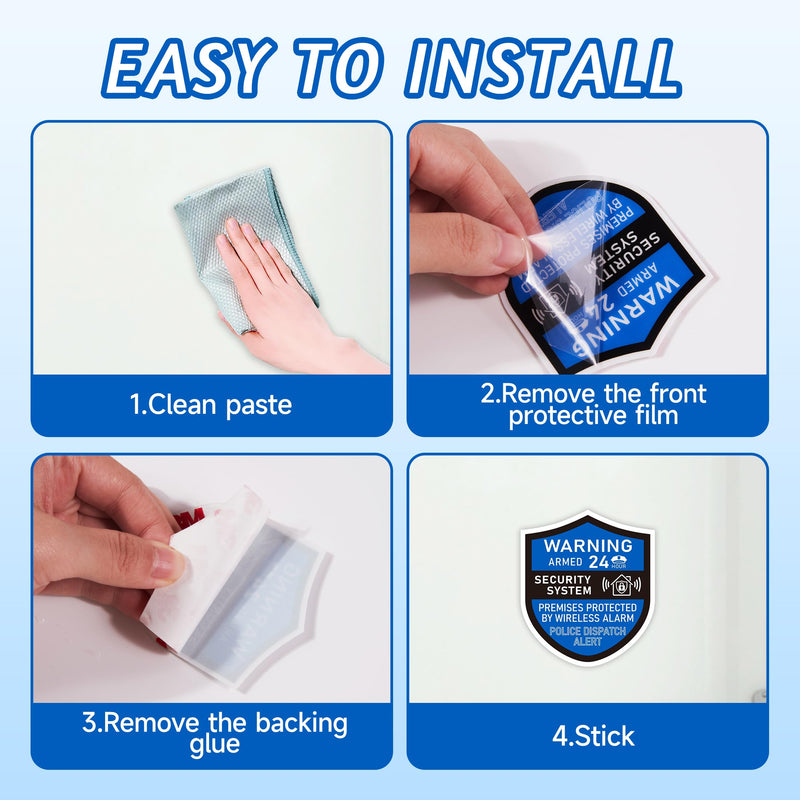 3PCS Security Alarm System Sign for Home，Self-Adhesive Weatherproof 24 Hours Security Warning Sticker ，Safety Protection System for House Doors and Windows，Business Indoor & Outdoor Use 2.8x2.4 In Blue Security Warning 03 - NewNest Australia