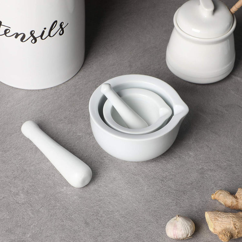 LEETOYI Porcelain Small Mortar and Pestle, Ceramic Herb Grinder Pill Crusher Set, 3.3 inch White 3.3-inch