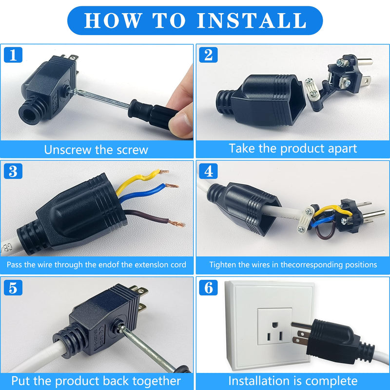 Replacement Plugs, 3 Pack 3 Prong Replacement Plug with 1 Screwdriver, Replacement Plug 3 Prong , Neutral Ground Bonding Plug, 3 Wire 15A 125V Male Plug, Power Plug Replacement, Black 3 pcs plug-black