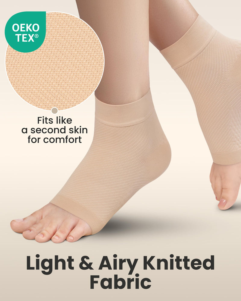 KEMFORD Ankle Compression Sleeve - Plantar Fasciitis Braces - Open Toe Compression Socks for Swelling, Sprain, Neuropathy, Foot Arch Support for Men and Women - 20-30mmhg, M, Beige M (20-30 mmHg)