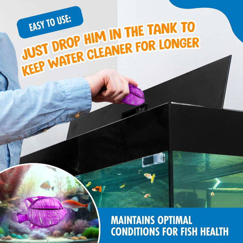 Clarence the Clarifier Fish - 1 pk, Purple - Aquarium Treatment, Clear Cloudy Fresh-Saltwater, Fish-Plant Safe, 10gal Tank Maintenance Each 1 Pack