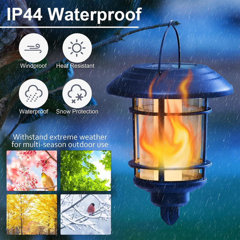 Dynaming 6 Pack Solar Flame Torch Lights Outdoor, Halloween Dual Use Flickering Flame Garden Light, Christmas Hanging Lanterns, Auto On/Off & Waterproof Lighting for Lawn Patio Yard Walkway Driveway Warm White