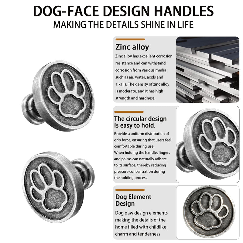 8PC Antique Silver Dog Paw Cabinet Knobs, Dog-Themed Drawer Knobs Cute Round Dresser Pulls Animal Cabinet Pulls Used for Kitchen/Cupboard/Bathroom/Wardrobe/Hardware 8 Dog Paw Antique Silver
