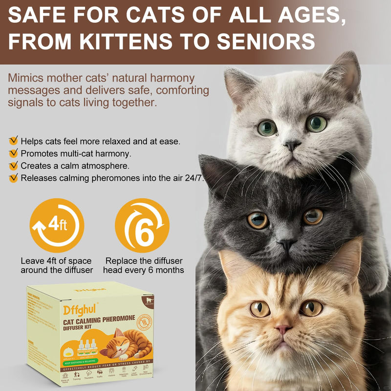 Calming Pheromone Diffuser for Cats, Relieve Anxiety and Stress Calming Diffuser for Cats 3 Refills, Reduce Fighting and Scratching