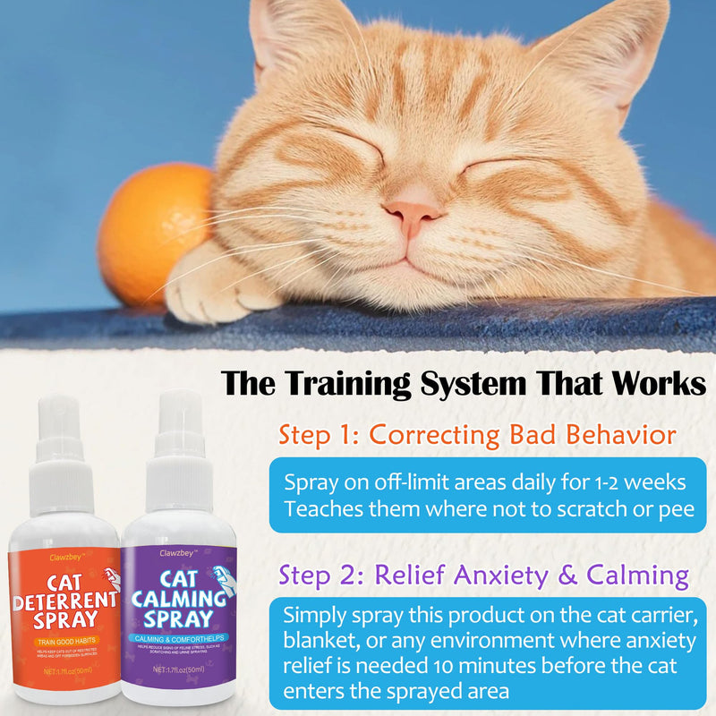 Cat Deterrent Spray & Cat Calming Spray, 2-in-1 Cat Spray Kit, Discourages Destructive Scratching and Stop Pee Spraying, While Alleviating Feline Stress and Anxiety (1.7 fl oz, 2 Pack) 1.7 fl oz Each, 2 Pack