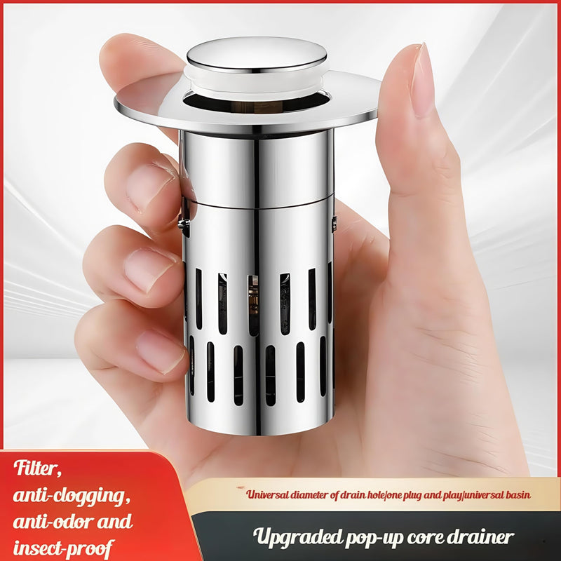 Stainless Steel Bathroom Sink Stopper - Universal Pop-up Drain Stopper with Hair Catcher, Anti-Clog Sink Drain Strainer for Bathroom, Kitchen, RV