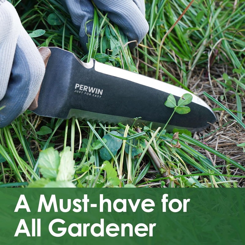 Hori Hori Garden Knife, Garden Tools with Sheath for Weeding,Planting,Digging, 7" Stainless Steel Blade with Cutting Edge, Full-Tang Wood Handle with Hanging Hole